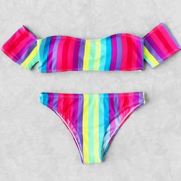 Other - 🏆🆕Vibrant stripe off shoulder bikini set